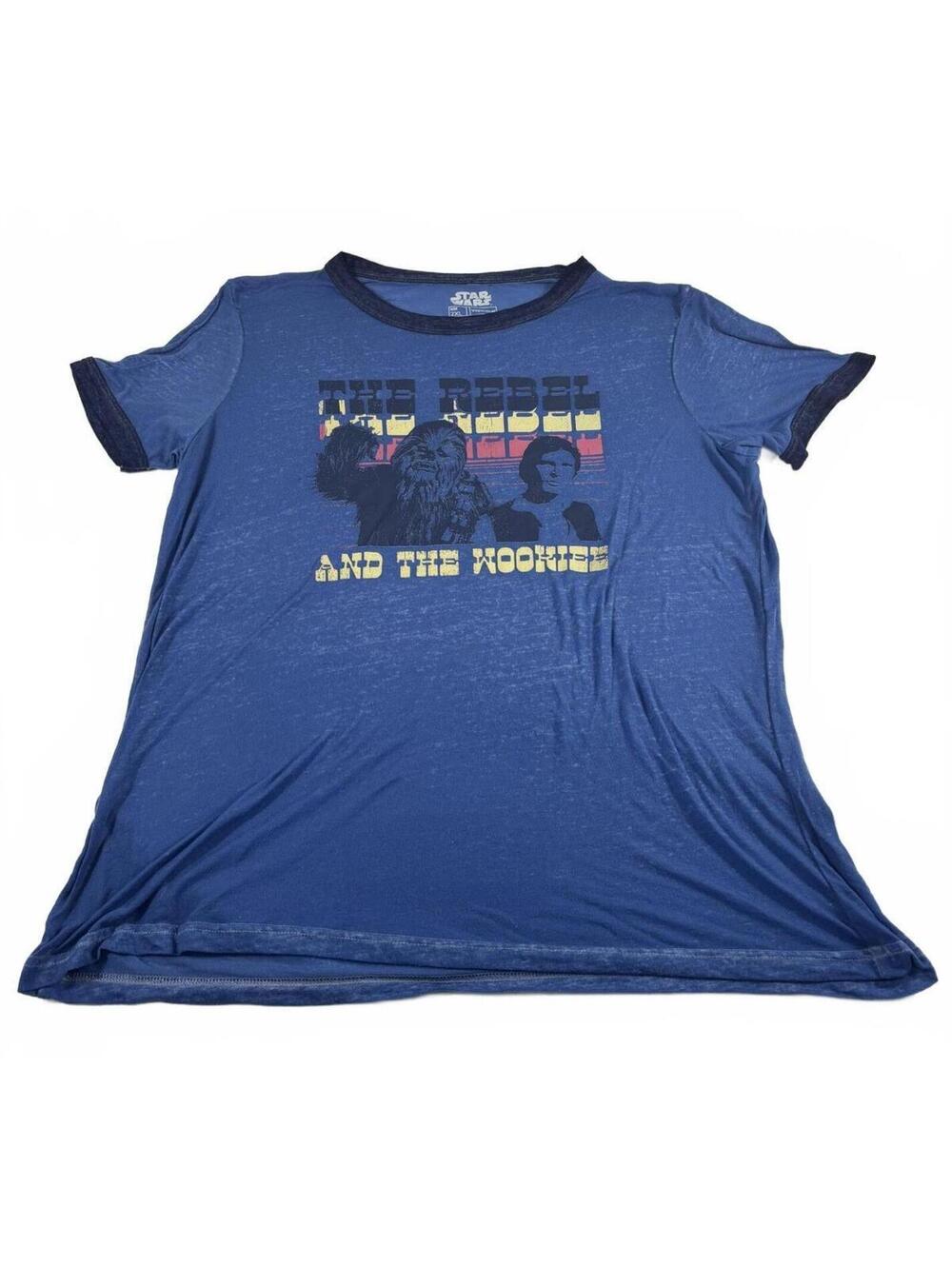 Star Wars "The Rebel and the Wookiee" Blue Ringer T-Shirt Size 2XL